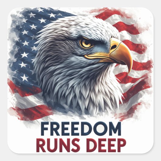 Freedom Runs Deep Patriotic USA Pride Decal スクエアシール (正面)