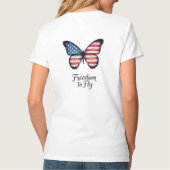 Freedom to Fly - アメリカ国旗の蝶と愛国 Tシャツ (裏面)