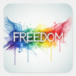 Freedom & Wings – Colorful Watercolor Art with Abs スクエアシール