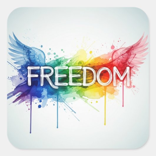 Freedom & Wings – Colorful Watercolor Art with Abs スクエアシール (正面)