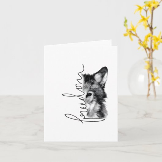 Freedom Wolf Minimal Line Art - カード (黄色い花)