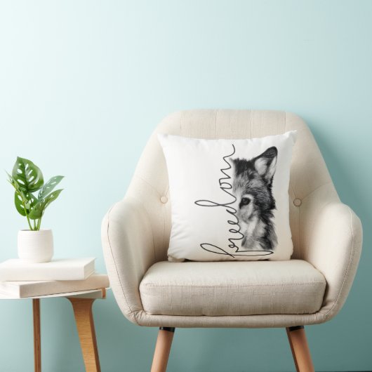 Freedom Wolf Minimal Line Art - クッション (椅子)