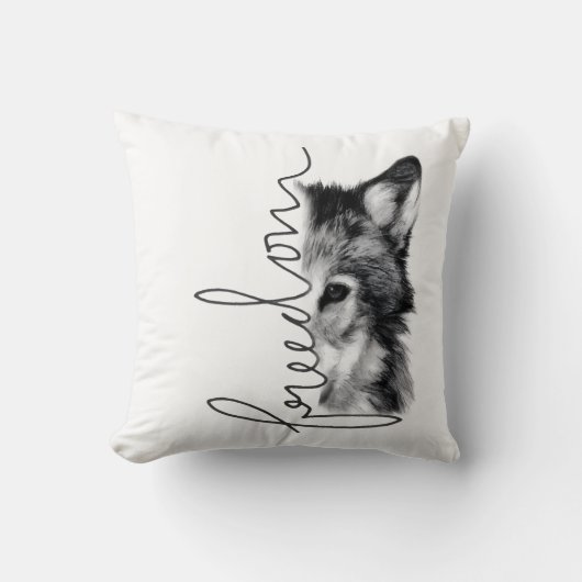 Freedom Wolf Minimal Line Art - クッション (正面)