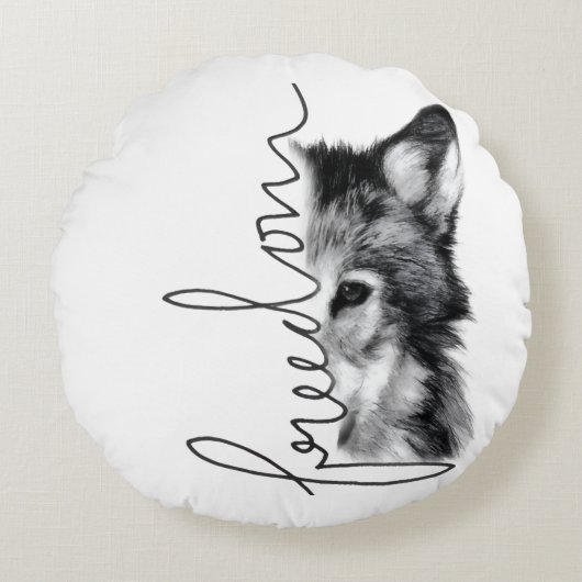 Freedom Wolf Minimal Line Art - ラウンドクッション (正面)