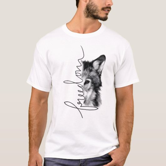 Freedom Wolf Minimal Line Art - Tシャツ (正面)