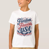 FreedomFireworksUSA–ヴィンテージ愛国 7月4日 Tシャツ (正面)
