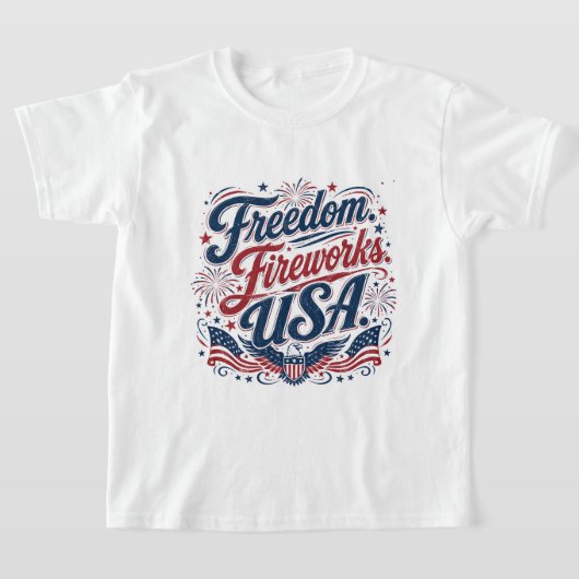 FreedomFireworksUSA–ヴィンテージ愛国 7月4日 Tシャツ (レイダウン)