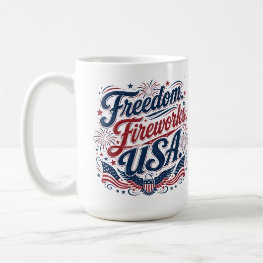 FreedomFireworksUSA–ヴィンテージ・愛国 7月4日 コーヒーマグカップ (左)