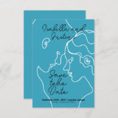 Freehand linear drawing of a couple in love セーブザデート (正面/裏面)