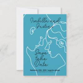 Freehand linear drawing of a couple in love セーブザデート