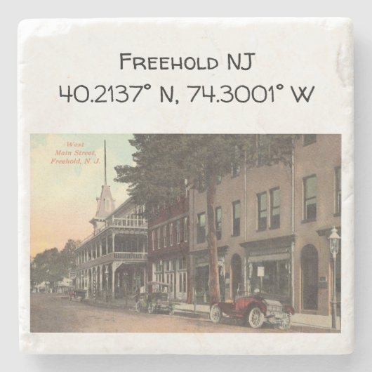Freehold NJ Map Coordinate 1909ヴィンテージスタイル ストーンコースター (正面)