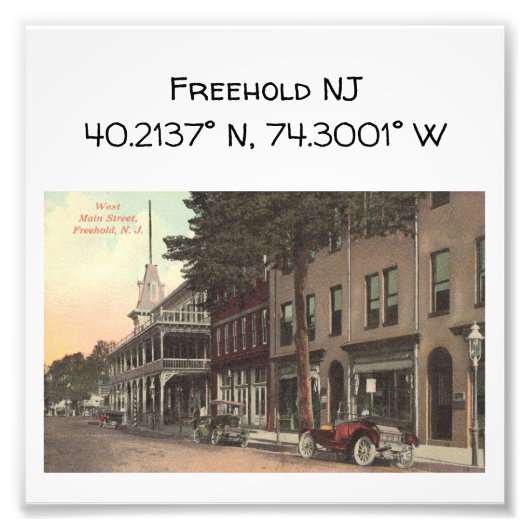 Freehold NJ Map Coordinate 1909ヴィンテージスタイル フォトプリント (正面)