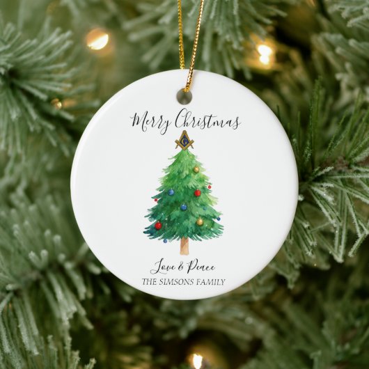 Freemason Masonic Pine Merry Christmas Tree  セラミックオーナメント (ツリー)