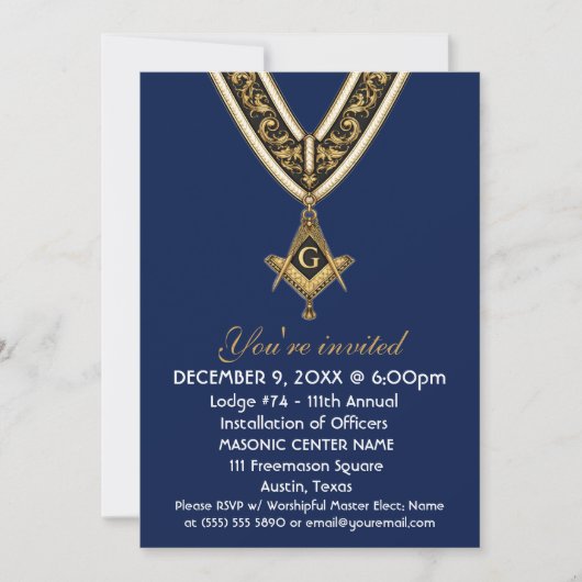 Freemason Masonry Blue Square and Compass 招待状 (正面)