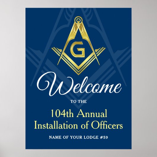 Freemason Navy Blue and Gold Masonic Welcome Party ポスター (正面)