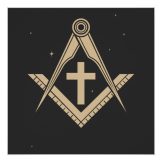 Freemasonry symbol and cross in the universe ポスター