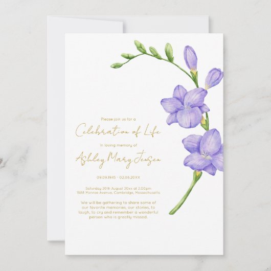 Freesia Celebration of Life Funeral 招待状 (正面)