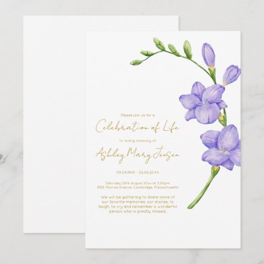 Freesia Celebration of Life Funeral 招待状 (正面/裏面)