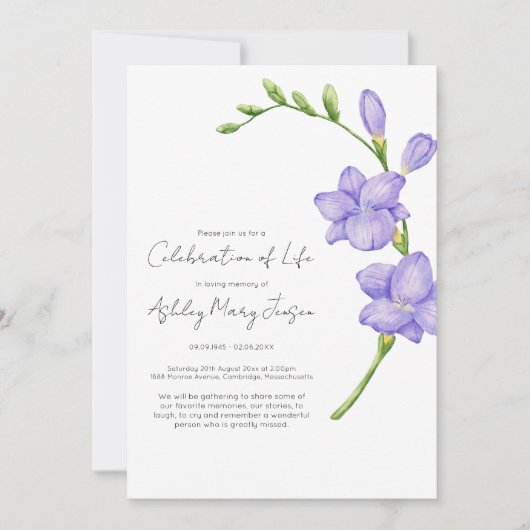 Freesia Celebration of Life Funeral 招待状 (正面)