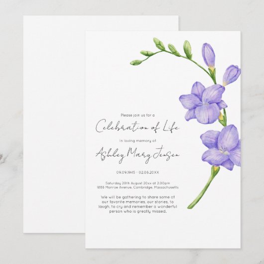 Freesia Celebration of Life Funeral 招待状 (正面/裏面)