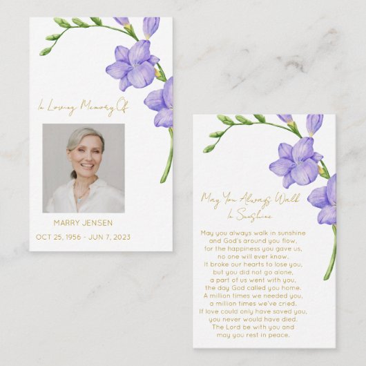 Freesia Memorial Photo Funeral Prayer Card 名刺 (正面/裏面)