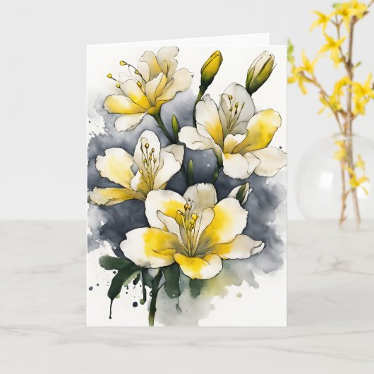 Freesia - Watercolor flowers カード (黄色い花)