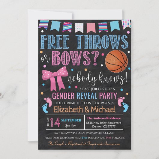 FreeThrowsまたはBowsGenderReveal招待状 招待状 (正面)