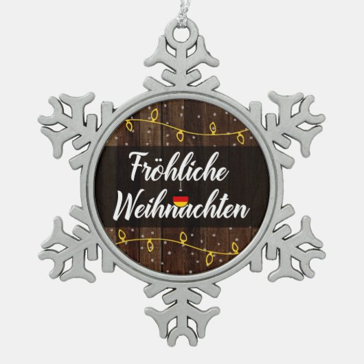 Frehliche Weihnachenドイツ・メリークリスマス スノーフレークピューターオーナメント (正面)