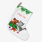 Frehliche Weihnachen, Hund und Katze auf Deutsch ラージクリスマスストッキング (正面 (吊り時))