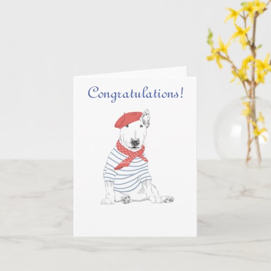 French Artist Bull Terrier Congratulations  カード (黄色い花)