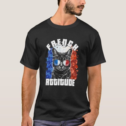 French Attitude Cat Sunglasses French Flag Frenchy Tシャツ (正面)