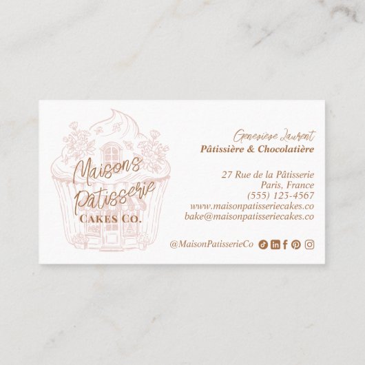 French Bakery Hand Drawn Cupcake Pastry Cake Photo 名刺 (裏面)