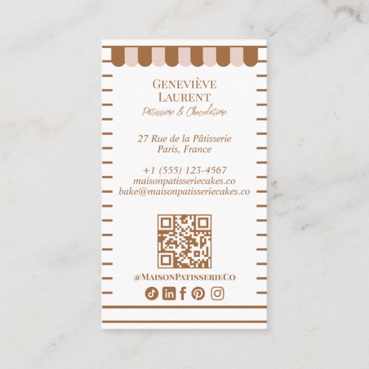French Bakery Hand Drawn Cupcake Pastry Cake Shop 名刺 (裏面)