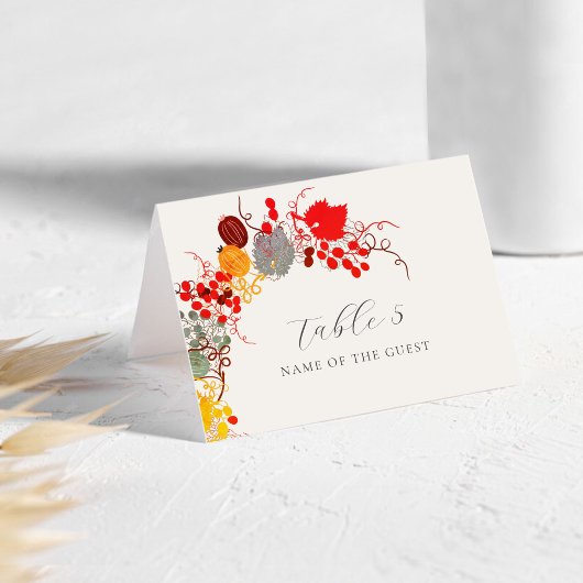 French Berry Grapes Flowers Wedding Place Card テーブルナンバー