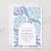 French Blue Abstract Floral Modern Spring Wedding 招待状 (正面)
