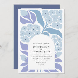 French Blue Abstract Floral Modern Spring Wedding 招待状