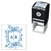 French Blue Botanical Crest Wedding Monogram セルフインキングスタンプ (インサイチュ)