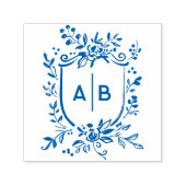French Blue Botanical Crest Wedding Monogram セルフインキングスタンプ (デザイン)