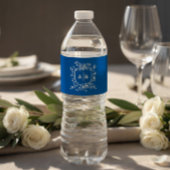 French Blue Botanical Crest Wedding Monogram ペットボトルラベル