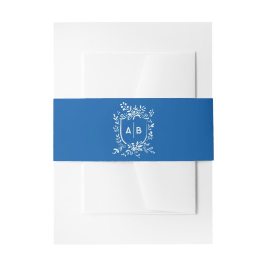 French Blue Botanical Crest Wedding Monogram 招待状ベリーバンド (正面例)