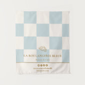 French Blue Checkers Croissant Bakery Table Runner タペストリー (正面)