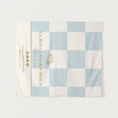 French Blue Checkers Croissant Bakery Table Runner タペストリー (正面(横))