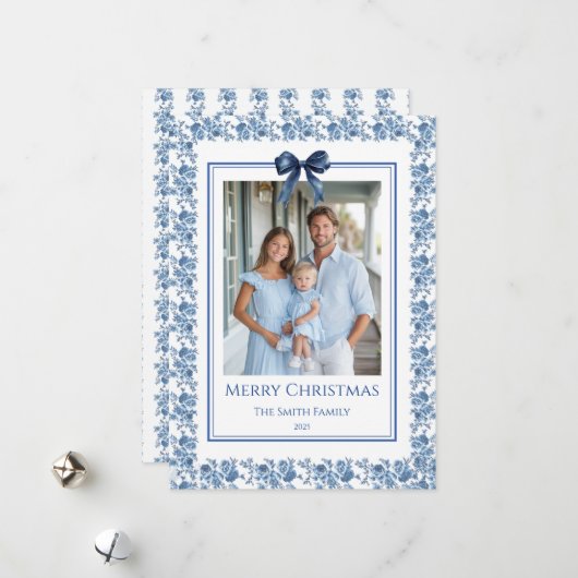 French Blue Chinoiserie Grandmillennial Photo シーズンカード (正面/裏面インサイチュ)