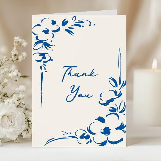French Blue Countryside Garden Floral Wedding サンキューカード