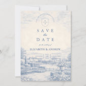 French Blue Countryside Toile Wedding セーブザデート (正面)