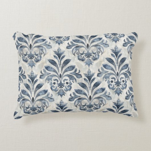 French Blue Damask Accent Pillow アクセントクッション (正面)