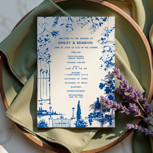French Blue European Garden Whimsical Wedding プログラム