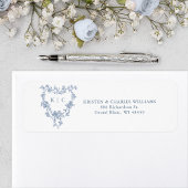 French Blue Floral Monogram Crest ラベル