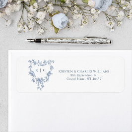French Blue Floral Monogram Crest ラベル