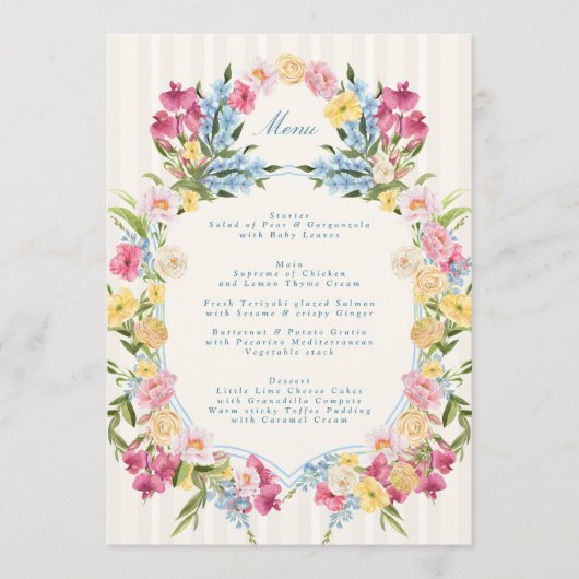 French Blue Floral Monogram Spring Wedding メニュー (正面)